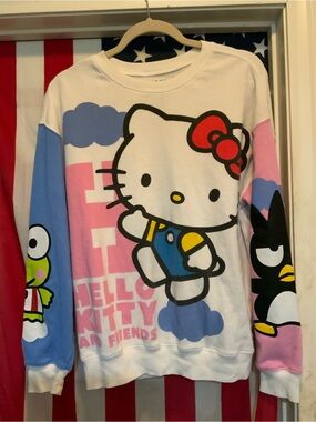 Sanrio Hello Kitty Graphic Crewneck Sweatshirt - White, Pink, Blue, Red, Yellow